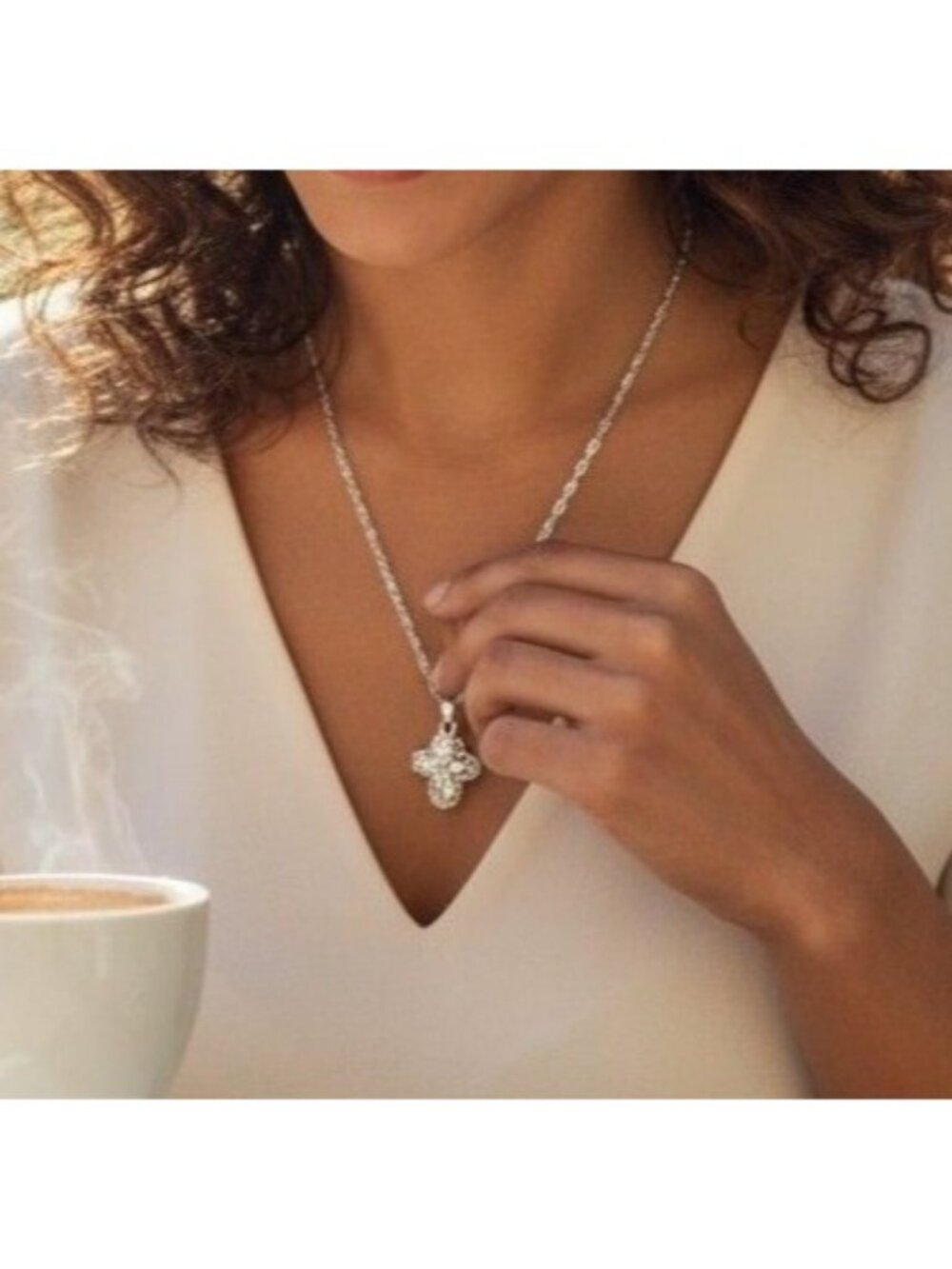 Silver-Tone Cross Locket Necklace With 18" Twisted Chain & 1" Secret-Compartment